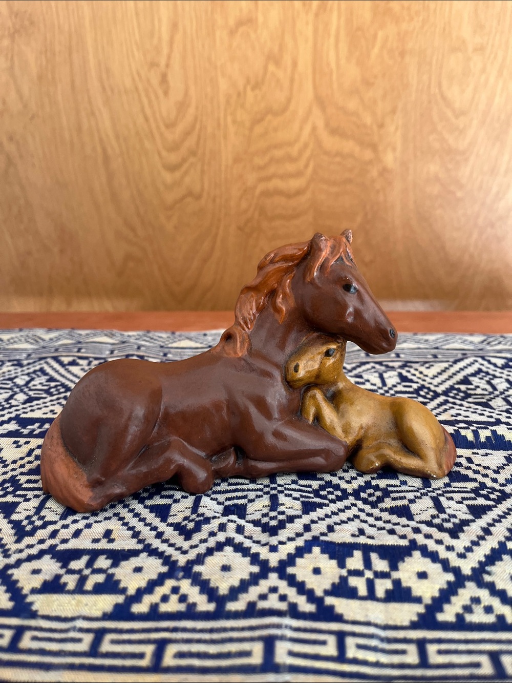 Vintage Porcelain Mother Horse and Baby Foal Lying Down Figurine